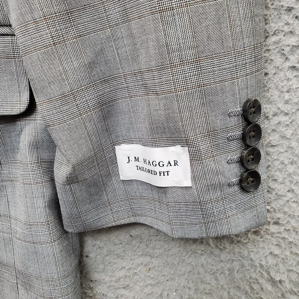 J.M. Haggar Blazer Jacket Men 48L Multi Plaid Lined Tailored-Fit Single Breasted